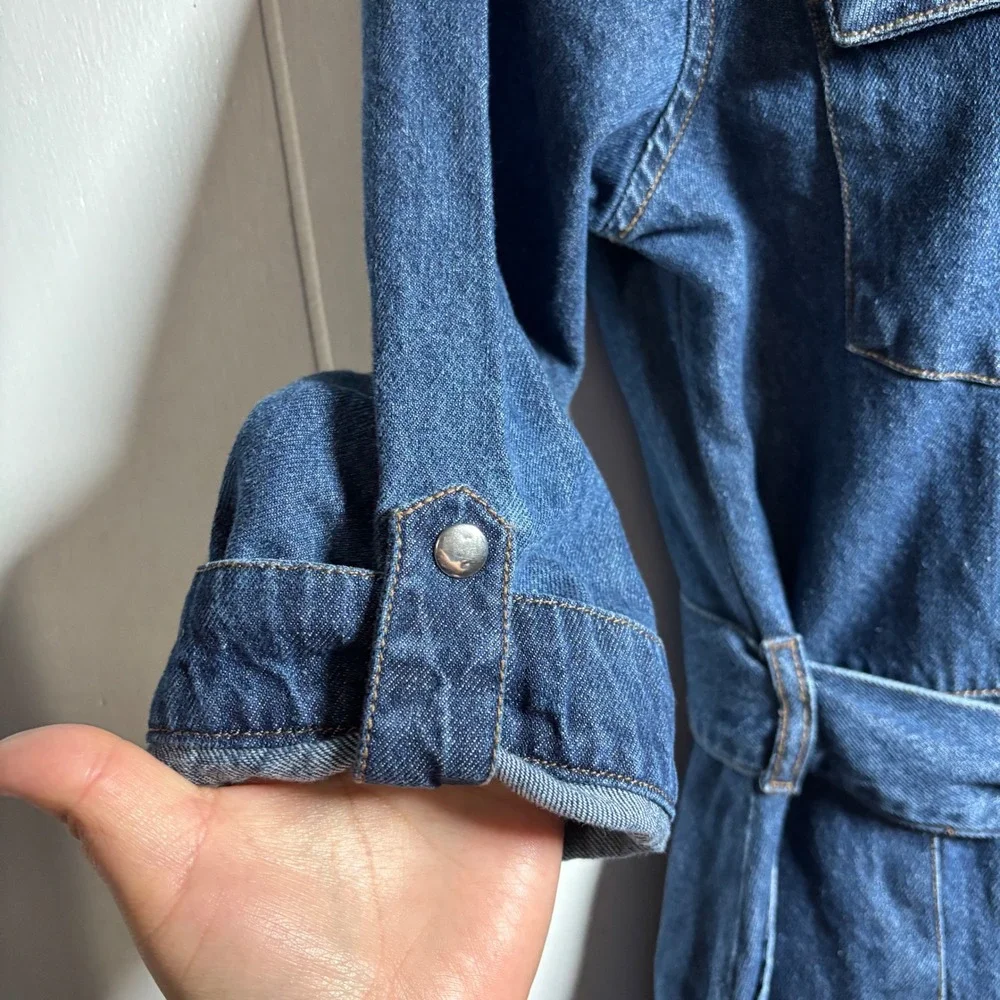 Friends Like These Denim Belted Midi Shirtdress Medium Wash Sz 6 Utility Rodeo - Picture 5 of 10